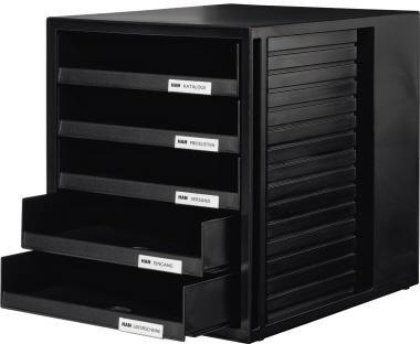 HAN Schubladenbox SCHRANK-SET 5 Schubladen DIN A4 Polystyrol Gehäusefarbe: schwarz Farbe der Schublade: schwarz