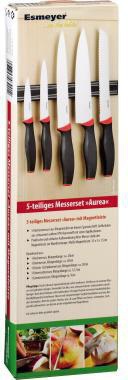 Esmeyer Messerset ® AUREA je 1 x Chefmesser Brotmesser Fleischmesser Universalmesser Gemüsemesser magnetische Hängeleiste 33 x 3 x 1,5 cm (B x H x T) Edelstahl