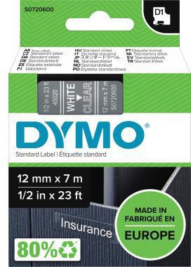 DYMO Schriftbandkassette ® D1 12 mm x 7 m (B x L) transparent weiß