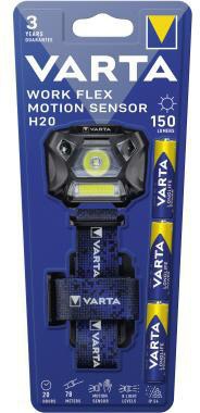 VARTA Stirnlampe Work Flex® Motion Sensor H20 High: 150 Im Low: 45lm High: 78 m Low: 42m LED High: 4 h Low: 20 AAA/Micro