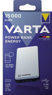 VARTA Powerbank Energy 74 x 138 x 21 mm (B x H x T) 2 x USB-A Micro-USB USB-C inkl. Micro-USB-Ladekabel weiß