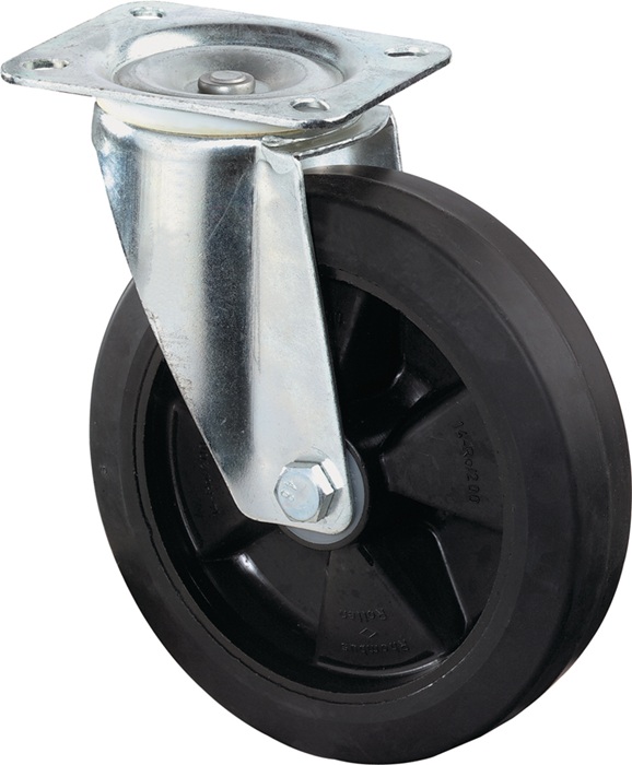 BS Rollen Lenkrolle Rad-Ø 160 mm Tragfähigkeit 300 kg Elastikgummi Platte L135xB110 mm