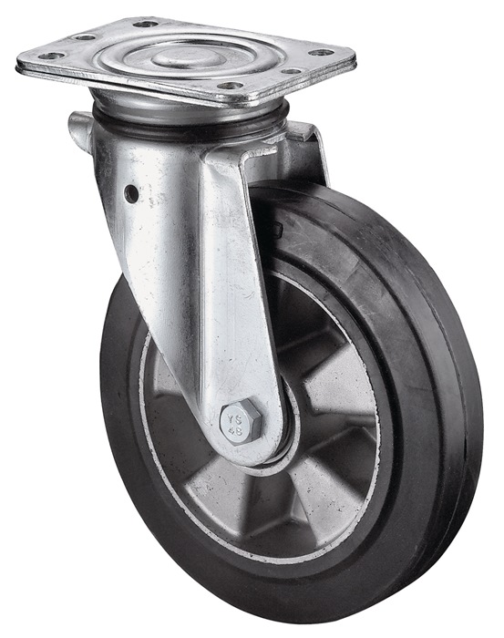BS Rollen Schwerlastlenkrolle Rad-Ø 250 mm Tragfähigkeit 550 kg Elastikgummi 135 mm 110 mm