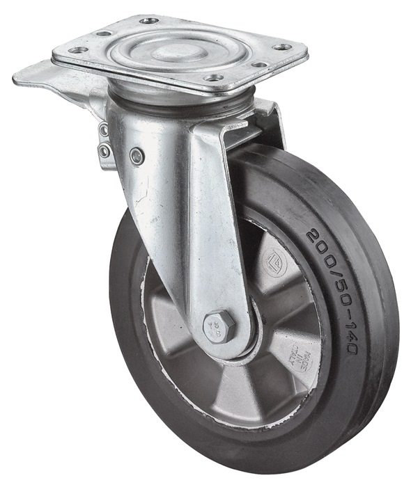BS Rollen Schwerlastlenkrolle Rad-Ø 250 mm Tragfähigkeit 550 kg Totalfesteller Elastikgummi 138 x 110 mm