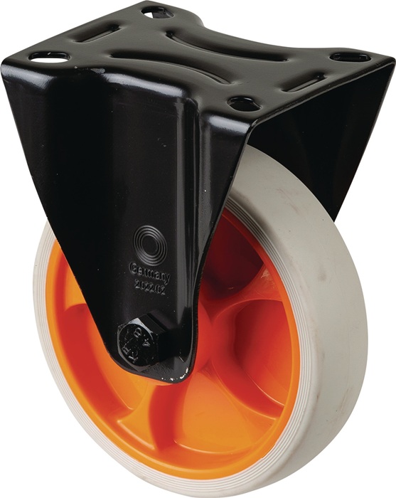 BS Rollen Bockrolle Rad-Ø 125 mm Tragfähigkeit 120 kg Gummi Platte L104xB80 mm Farbe Rolle hellgrau