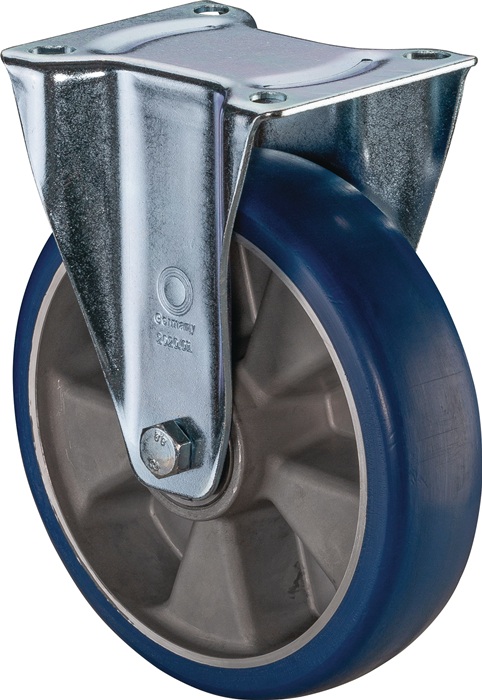 BS Rollen Bockrolle Rad-Ø 125 mm Tragfähigkeit 300 kg Polyurethan Platte L138xB109 mm Farbe Rolle blau