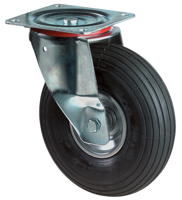 BS Rollen Luftrad Rad-Ø 260 mm Tragfähigkeit 130 kg Lenkrolle mit Anschraubplatte Rillenprofil