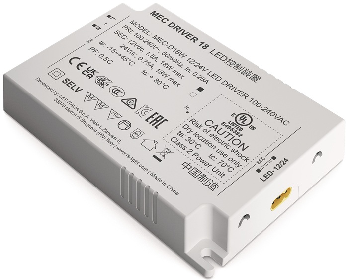 L&S LED Konverter 100-240 V / AC 12 + 24 V DC Länge 110 mm 18 W weiß glatt