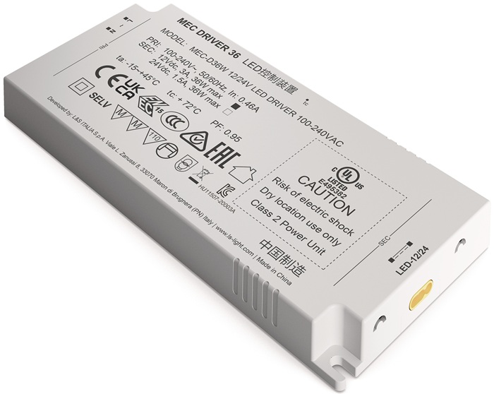 L&S LED Konverter 100-240 V / AC 12 + 24 V DC Länge 160 mm 36 W weiß glatt