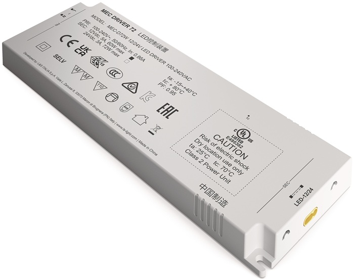 L&S LED Konverter 100-240 V / AC 12 + 24 V DC Länge 210 mm 60 / 72 W weiß glatt