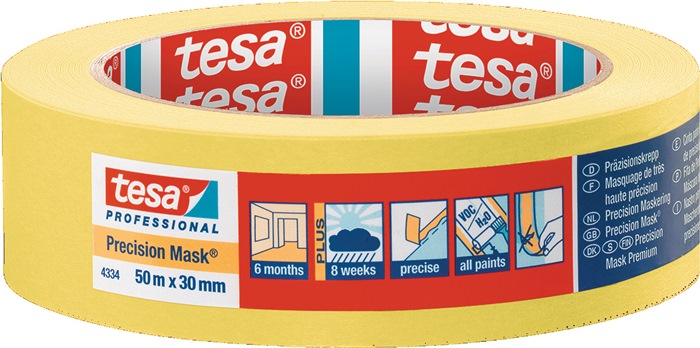 tesa Präzisionskrepp 4334 glatt gelb Länge 50 m Breite 30 mm