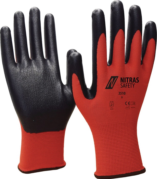 NITRAS Handschuhe Nitril Foam Größe 9 rot/schwarz Nylon mit Nitrilschaum EN 388 PSA-Kategorie II