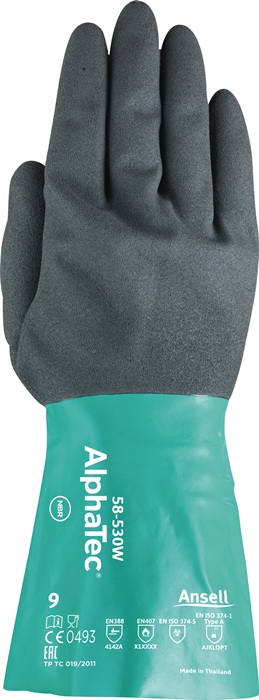 Ansell Chemikalienhandschuhe AlphaTec 58-530W Größe 9 flaschengrün/anthrazitgrau EN 388, EN 374, EN 1149 PSA-Kategorie III