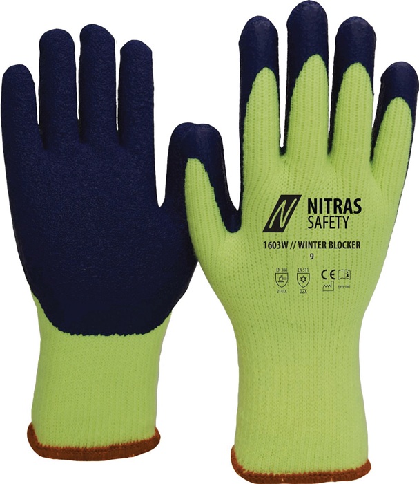 NITRAS Kälteschutzhandschuhe WINTER BLOCKER Größe 9 neongelb/blau EN 388, EN 511 PSA-Kategorie II