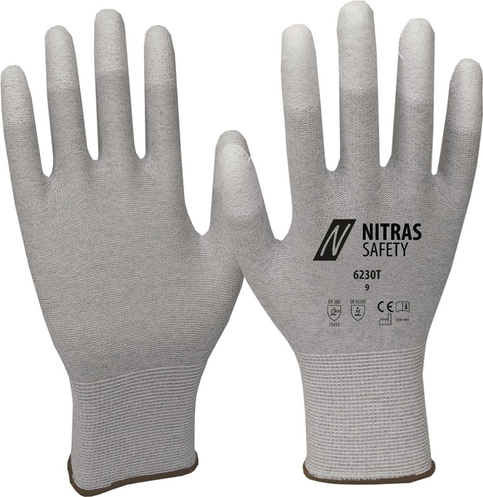 NITRAS Handschuhe Größe 9 grau/weiß EN 388, EN 16350 PSA-Kategorie II