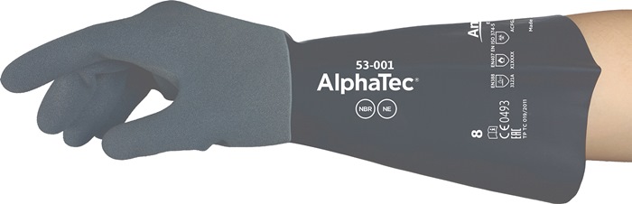 Ansell Chemiehandschuhe AlphaTec 53-001 Größe 8 grau/schwarz EN 388, EN 374, EN 407 PSA-Kategorie III