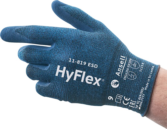 Ansell Handschuhe HyFlex 11-819 ESD Größe 7 blau EN 388, EN 16350 PSA-Kategorie II
