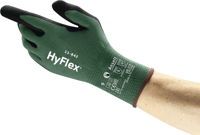 Ansell Handschuhe HyFlex 11-842 Größe 8 schwarz/grün EN ISO 21420,EN 388, EN407 PSA-Kategorie III