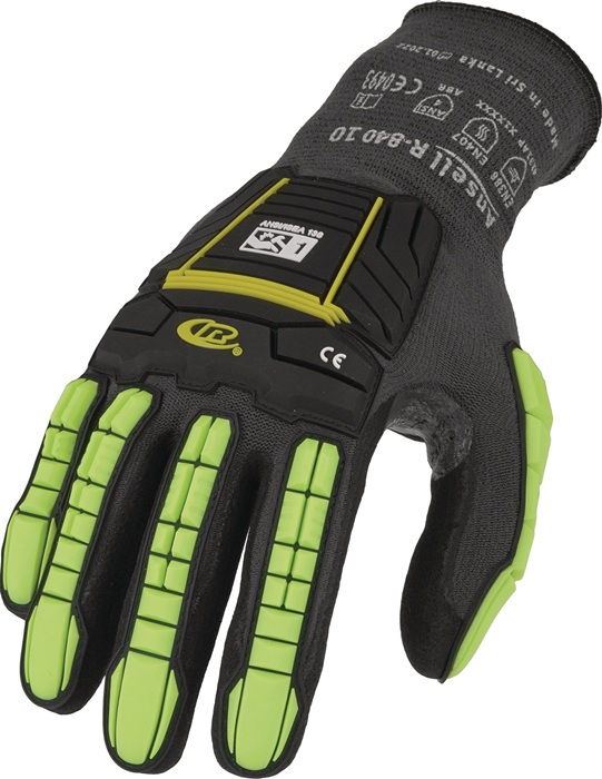 Ansell Handschuhe Ringers R840 Größe 9 schwarz/grün EN 388, EN ISO 21420:2020, EN 407 PSA-Kategorie II