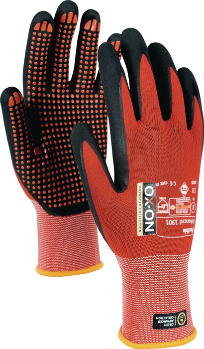 OX-ON Handschuhe Flexible Advanced 1901 Größe 10 schwarz/rot EN 388, EN 420+A1 PSA-Kategorie II