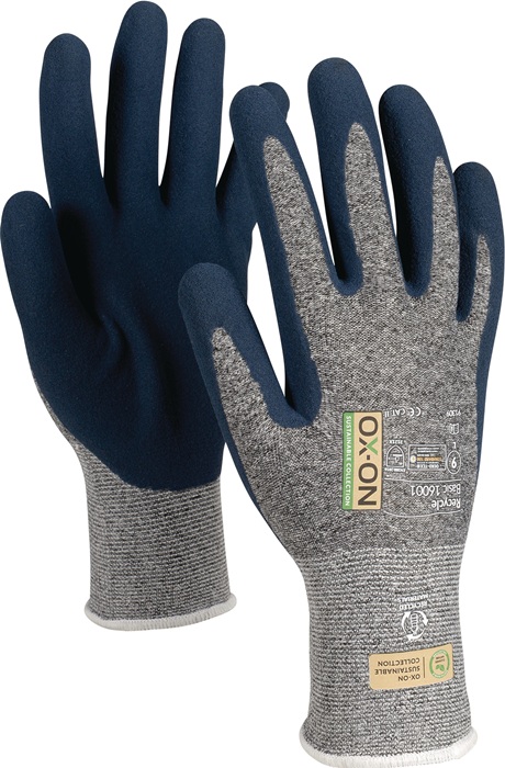 OX-ON Handschuhe Recycle Basic 16001 Größe 8 blau/hellblau EN 388, EN 420+A1 PSA-Kategorie II