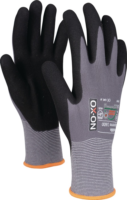 OX-ON Handschuhe Flexible Supreme 1600 Größe 8 schwarz/hellgrau EN388 EN420+A1 EN407 PSA-Kategorie II