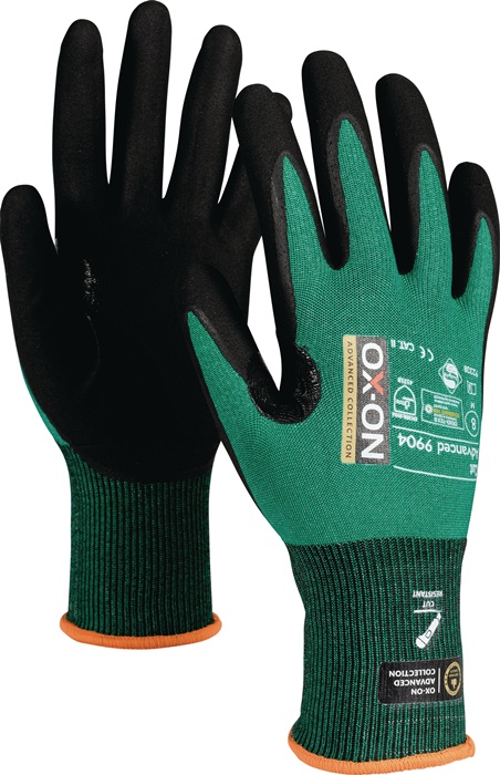 OX-ON Schnittschutzhandschuhe Cut Advanced 9904 Größe 9 schwarz/grün EN 388, EN 420+A1 PSA-Kategorie II