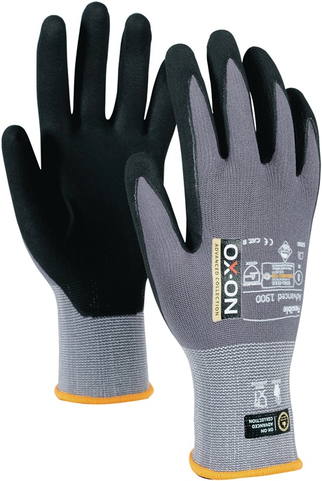 OX-ON Handschuhe Flexible Advanced 1900 Größe 10 schwarz/hellgrau EN388 EN420+A1 EN407 PSA-Kategorie II