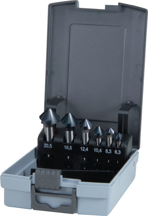 RUKO Kegelsenkersatz DIN 335 C 90 ° 6,3-20,5 mm HSS TiAlN 6-teilig Kunststoffkassette
