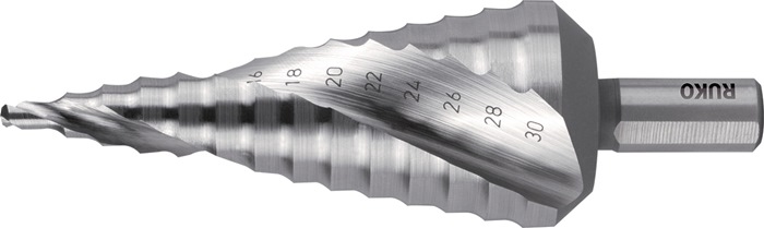RUKO Stufenbohrer Bohrbereich 4 - 30 mm HSS-Co5 spiralgenutet Schneidenanzahl 2 Stufenanzahl 14