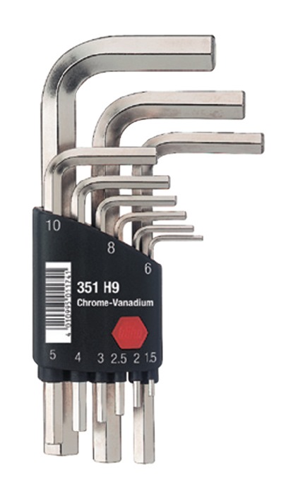 WIHA Sechskantwinkelschraubendrehersatz 351H9 9-teilig Kunststoffhalter SW 1,5 - 10 mm kurz CV-Stahl