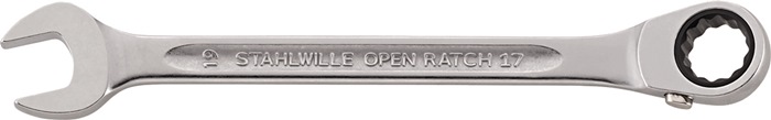 STAHLWILLE Maulringratschenschlüssel OPEN-RATCH 17 Schlüsselweite 14 mm Länge 190 mm umschaltbar, Ringseite 15 °