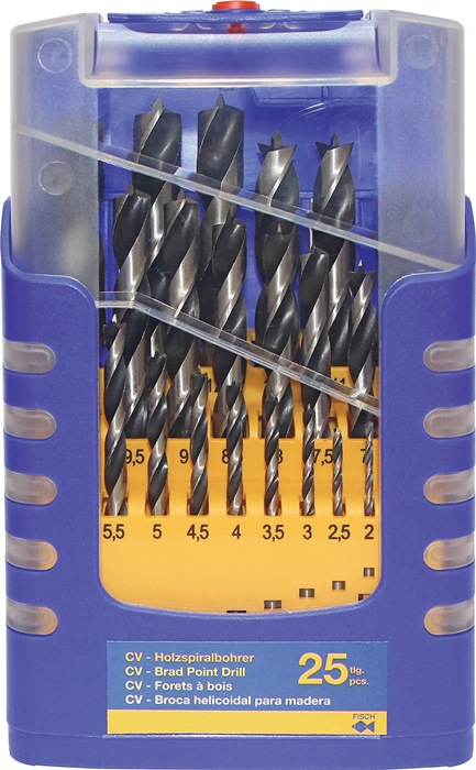 FISCH-TOOLS Holzspiralbohrersatz 012K 25-teilig Ø 1 - 13 mm 0,5mm steigend CV-Stahl