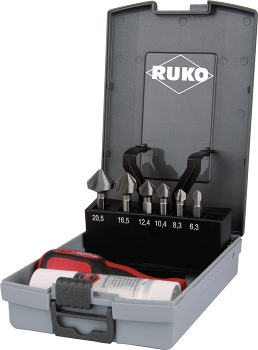 RUKO Kegelsenkerbitsatz 8-teilig Größe 6,3-20,5 mm 90 ° HSS Kunststoffkassette