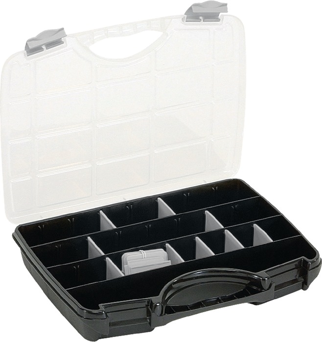 raaco Sortimentskasten B460xT350xH81mm max. 25 Fächer 21 lose Trennwände transparent schwarz