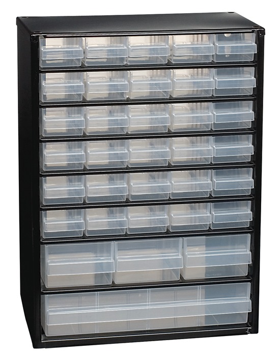 raaco Kleinteilemagazin B306xT150xH420mm Stahlblech 34 Schubladen Poypropylen schwarz/transparent