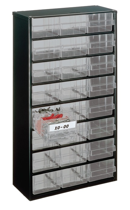 raaco Kleinteilemagazin B306xT150xH552mm galvan. Stahlblech 24 Schubladen Polypropylen dunkelblau / transparent