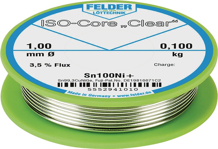 FELDER Lötdraht ISO-Core® Clear 1 mm 100 g Sn100Ni+