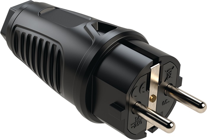 JÄGER Schutzkontaktstecker 10-/16 ~ A 250 V schwarz IP54 Vollgummi