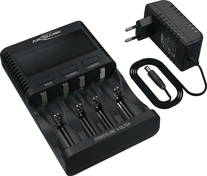 ANSMANN Universalladegerät UBC Powerline 4 Ultra mit Netzteil 1,2 V NiMH, Li-Ion 3,6 V