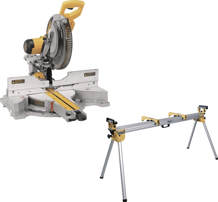 DeWALT Paneelsägen-Akku-Set DWS780KIT DWS780 1675W 60/50° (r/l) Neigung 49° DE7023 universal ausziehbar Montageset 2x Werkstückauflagen
