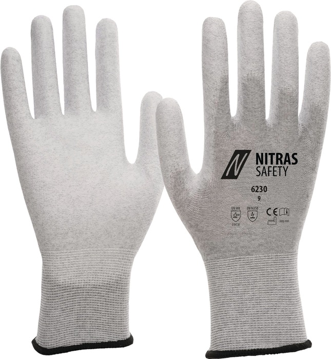 NITRAS Handschuhe 6230 Größe 8 grau/weiß EN 388, EN 16350 PSA-Kategorie II