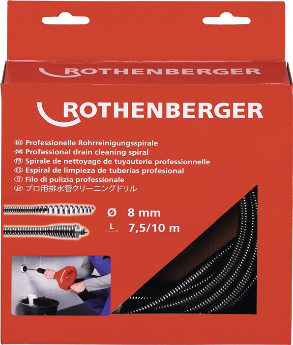 ROTHENBERGER Spiralwerkzeug ROSPIMATIC Länge 7,5 m Spiralen-Ø 8 mm mit Werkzeugkupplung und Seele