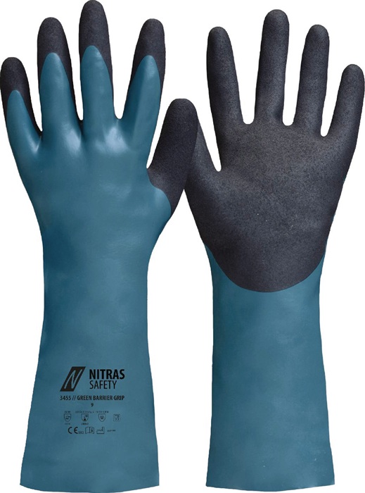 NITRAS Chemiehandschuhe Green Barrier Grip Größe 9 grün/schwarz EN 388, EN 374 PSA-Kategorie III