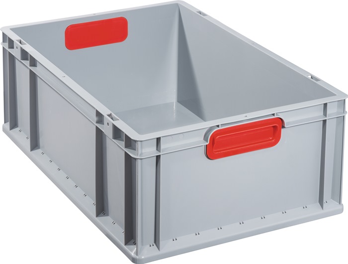 ALLIT Transportstapelbehälter L600xB400xH220mm grau PP geschlossener Griff rot Seitenwände geschlossen
