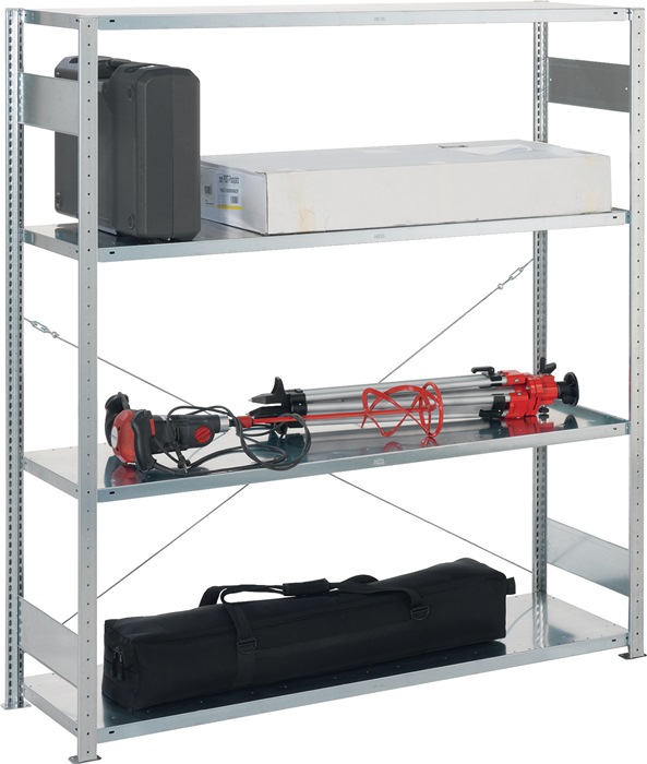 META Großfachsteckregal H2000xB1700xT500 mm Grundregal 4 Stahlböden verzinkt silber