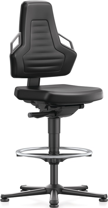BIMOS Arbeitsdrehstuhl Nexxit Bodengleiter + Fußring Grifffarbe grau Supertec-Gewebe schwarz 570-820 mm