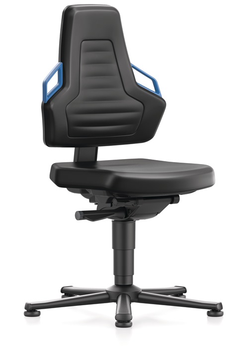 BIMOS Arbeitsdrehstuhl Nexxit Bodengleiter Grifffarbe blau Kunstlederpolster schwarz 450-600 mm