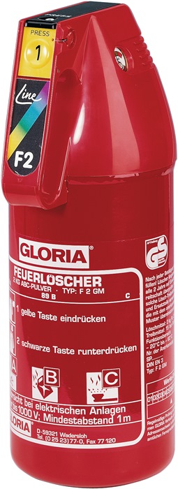 GLORIA KFZ-Pulverfeuerlöscher 2 kg mit Dauerdruck Brandklasse A 13 A 89 B C m.Manom.+Halt.
