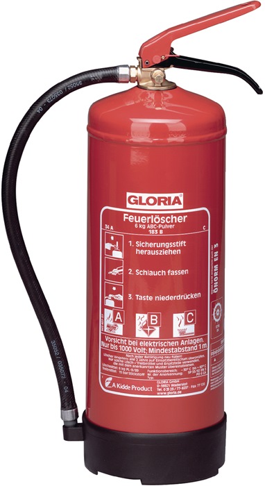 GLORIA Dauerdruck-Pulverfeuerlöscher PD 6 G A 6 kg Brandklasse A 34 A 233 B C mit Wandhalter